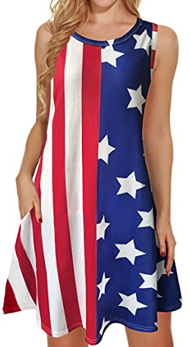 elescat Damen Sleeveless Beach Sundress Boho | Zwei versteckte Taschen, kurzärmeliges Boho-Kleid, U-Ausschnitt, Blumenkleid, fließende A-Linie, Hawaii-Urlaub