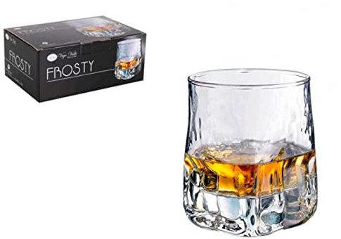 Acan Set de 6 vasos de cristal 33 cl, modelo frosty, juego de vasos con base gruesa para licores, cócteles, vino, cerveza, bar, restaurante, aptos para lavavajillas