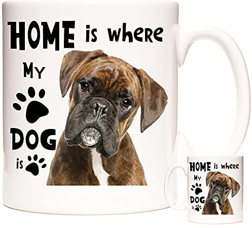 KAZMUGZ Boxer Dog Ceramic Mug, Home is Where My Dog is. Gift for Dog Owners