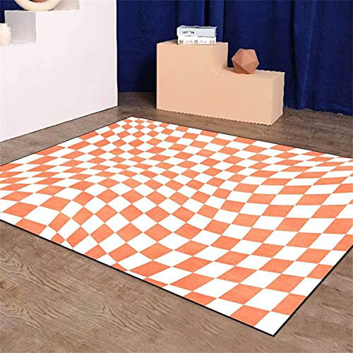 ZIJIAGE Moderner Teppich, Kaschmirimitat, Abstrakt, Verzerrt, Schachbrettmuster, rutschfeste Teppichmatte, Für Schlafzimmer, Nachttisch, Wohnzimmer, Küche,B,100 * 150cm