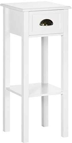 HOMCOM Mesa Auxiliar Mesita de Noche con Cajón y Estante de Almacenamiento Estilo Moderno para Salón Dormitorio 30x30x75 cm Blanco