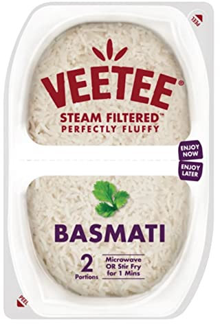 VEETEE Microwavable Basmati Rice Twin Pot, Quick Cook Cupboard Food, Low Sodium, Wheat-Free, No Artificial Colours, Flavours or Preservatives, 250 g (Pack of 6)