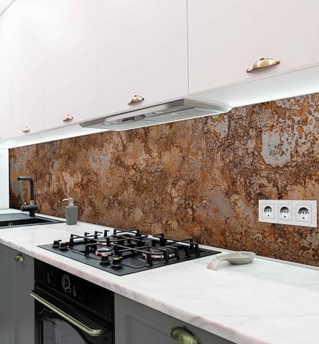 MyMaxxi Küchenrückwand Folie selbstklebend matt - einfache Montage ohne Bohren 0,4mm stark Versteift - Motiv Rost Fläche braun 60cm hoch - Spritzschutz Küche Klebefolie - Rustikal Edelrost 400 x 60cm