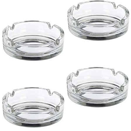 Relaxdays Aschenbecher Glas, 4er Set, zuhause & Gastro, HxD: 3,5 x 11 cm, Glasascher mit Zigarettenhalter, transparent