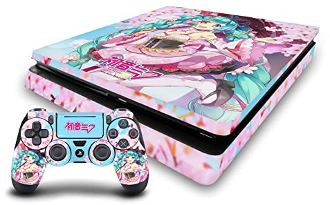 Head Case Designs Offizielle Hatsune Miku Sakura Grafiken Vinyl Haut Gaming Aufkleber Abziehbild Abdeckung kompatibel mit Sony PlayStation 4 PS4 Slim Console and DualShock 4 Controller