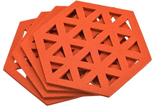 sourcing map Felt Coasters, 4pcs Hexagonal Pad Coaster for Drink Cup Pot Bowl Vase, Orange