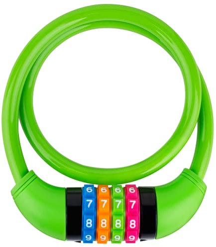 GOLDPOOL Fahrradschloss Kinder, Farbenfroh Zahlenschloss Fahrrad, Fahrradschloss mit Zahlen 650X∅11 mm, Grün Kabel Schloss Code Kombination, Kinderfahrradschloss 4-Stellige, Rücksetzbare Kombination
