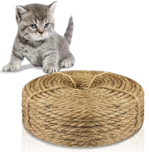 Sisal Rope for Scratching Post, cat Scratching Rope, 5 mm x 50 m sisal Cord, Natural Rope Hemp Rope for Scratching Post Replacement, cat Accessories, Crafts, Decorating Houses (Yellow)
