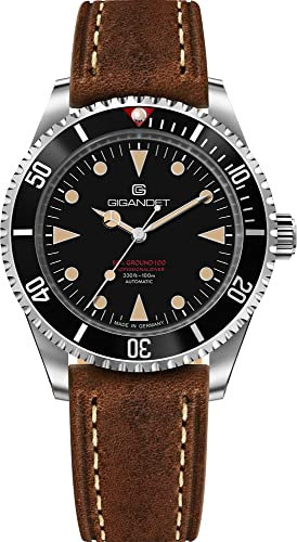 Gigandet Herren-Automatikuhr Sea Ground 100 Vintage - Made in Germany - Saphirglas - Swiss Super Luminova - Edelstahl - Taucheruhr - 100m/10bar wasserdicht - 40mm - G100-004