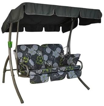Angerer Freizeitmöbel GmbH Hollywoodschaukel 2-Sitzer Comfort - Gartenschaukel Made in Germany - Schaukel zum Sitzen und Entspannen - mit Bett-Funktion - einfache Montage (Grau-Grün geblümt)