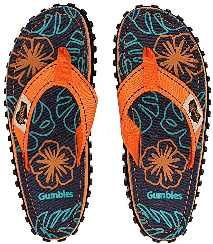 Gumbies Originals Rot - Flip Flops aus recycelten Materialien - profilierte Sohle aus wiederverwerteten Autoreifen, weiches Fußbett aus Canvas-Baumwolle, bequemer Zehensteg - Orange Hibiscus, 37