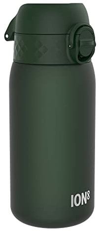 Ion8 Gourde Enfant, 350ml, Anti-Fuite, Facile à Ouvrir, Verrouillage Sécurisé, Lavable en Lave-Vaisselle, Sans BPA, Poignée de Transport, Facile à Nettoyer, Carbone Neutre, Vert Foncé