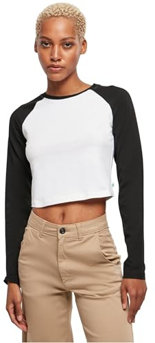 Urban Classics Damen Ladies Organic Cropped Retro Baseball Longsleeve T-Shirt, White/Black, S EU
