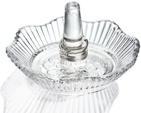 H&D HYALINE & DORA Crystal Scallop Ring Holder - Well-crafted Glass Ring Dish & Jewelry Rack for Wedding & Gift for Mom, Wife, Girlfriend