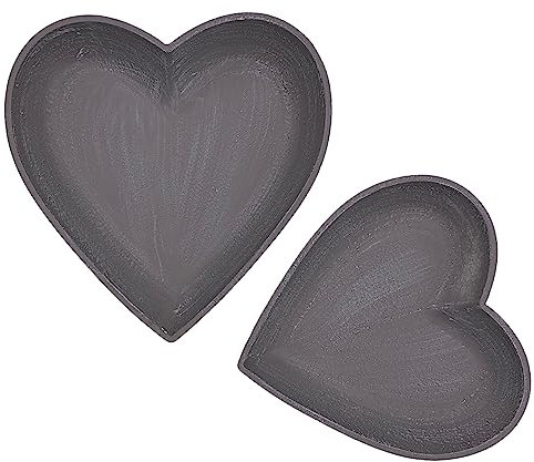 Diko.style® - Set di 2 vassoi decorativi a forma di cuore vuoto, centrotavola decorativo, organizer per gioielli, decorazione della stanza, 21 x 22 x 3 + 24 x 25 x 3,5 cm (grigio)