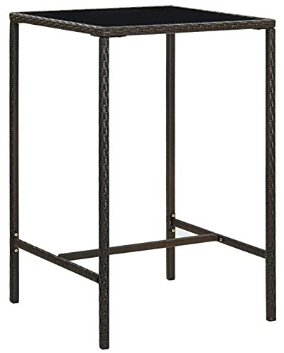 Homgoday Garten Bartisch Bistrotisch Gartentisch Balkontisch Terrassentisch Stehtisch Bistrotisch Garten Esstisch Partytisch Bistrotisch Braun 70x70x110 cm Poly Rattan und Glas