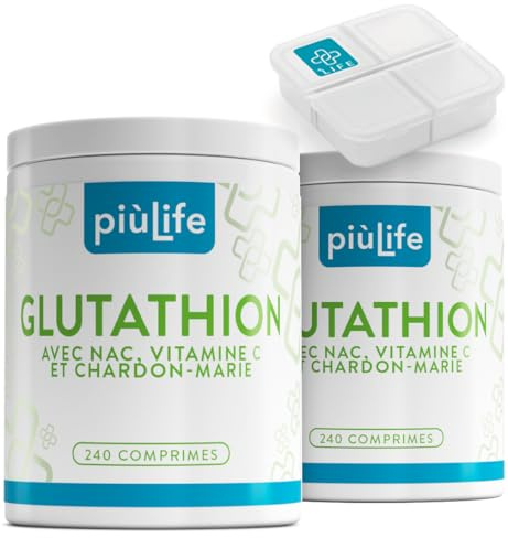 Glutathion Réduit 500 mg PiùLife – 480 Comprimés | Avec Vitamine C, NAC (N-acétylcystéine) et Extrait de Chardon-Marie, Antioxydant, Soutien Immunitaire et Bien-être Hépatique