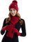 Smgbway Damen Winter Warm Beanie, Strickmütze Wintermütze Schal Beanie Gestrickt Fleece, Mütze Schal Handschuhe Set mit Pompon, 3 in 1 Weiche Wärmer Winterschal Strick Winterzubehör Geschenke