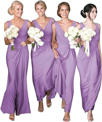 SAMHO Vestidos de dama de honor con cuello en V largos plisados vestidos de dama de honor formales para mujer vestidos de dama de honor, Lila Dusty, 42