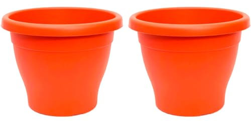Acan Tradineur Lot de 2 pots de fleurs ronds en plastique pour plantes et fleurs méditerranéennes avec trous inférieurs Récipient extérieur et intérieur de la maison Marron 20 cm