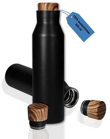 Premium Vakuumflasche Malmö - Trinkflasche mit 0,6 Liter Fassungsvermögen - Hochwertige Isolierflasche mit stilvollen Edelstahl-Design, Farbe:schwarz