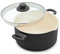 GreenLife 6QT Ceramic Nonstick Stockpot with Glass Straining Lid, PFAS & PFOA-Free, Dishwasher Safe, Stay-Cool Handles, Oven Safe to 350°F, Wobble-Free Base, Even Heating, Black
