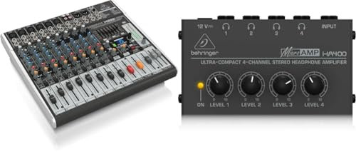 Behringer Mezclador Behringer XENYX X1222USB Premium de 16 entradas y 2/2 buses con preamplificadore & Best Price Square Headphone Amplifier, 4 CH Stereo HA400 by