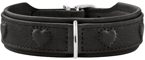 HUNTER Hundehalsband SOHO X Love, Farbe: schwarz, Rindsleder, weich & geschmeidig, gepolstert & fellschonend, eingenähte Herzen, leicht, für kleine Hunde & Welpen, Made in Germany, Größe: 32