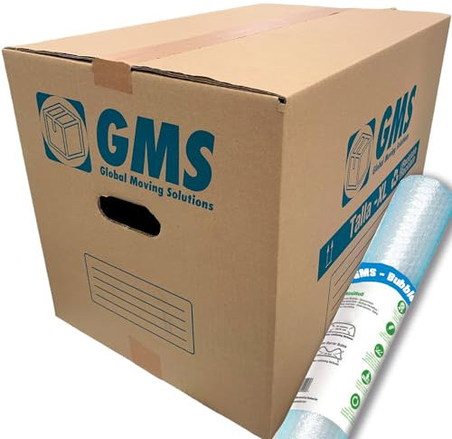 20 Cajas Cartón Mudanza 55x35x35cm Talla XL de 67 litros + Burbuja 6x0,6m Para Mudanzas y Almacenaje con Asas y Con Burbuja. Cartón Alta Resistencia (20 Cajas - 55x35x35cm + Burbuja)