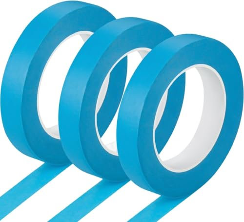 Yimomoyi 3 Rolle Kreppband, Abklebeband Lackieren Auto, Malerkrepp 24mm x 50m Kreppband Malerband, Masking Tape Blaues Malerband Premium Krepppapier Abdeckband Abklebeband für Malerei, DIY