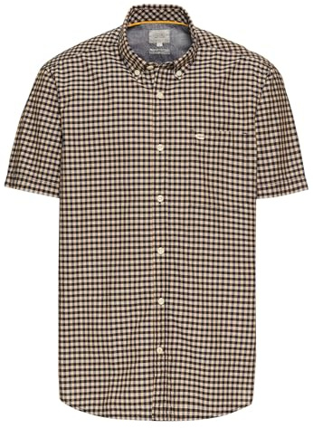 camel active Herren Kariertes Kurzarmhemd aus Baumwolle Dunkelblau, Menswear-L