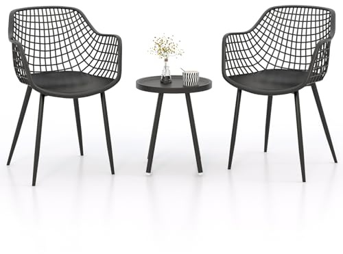 GOPLUS 3tlg. Gartenmöbel Set, Balkonmöbel Set mit 2 Sessel & 1 Tisch, Terrassenmöbel Set wetterfest, Balkonmöbel Kleiner Balkon, Sitzgruppe Sitzgarnitur für Veranda, Balkon & Hinterhof