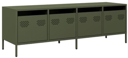 vidaXL Mobile TV Verde Oliva 135x39x43,5cm Acciaio Laminato a Freddo, supporto TV, credenza TV, mobile HiFi, mobile porta TV, porta TV