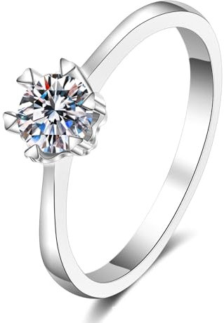 Epinki Trauringe Weißgold 585, Klassiker Rund 0.5ct Labor Erstellt Diamant Partnerringe, 14K Damen Hochzeitsring Echt Goldschmuck, Gr.47 (15.0)