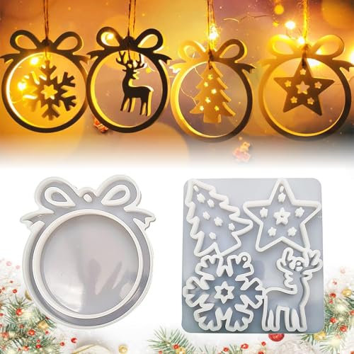 Boluoboluomi Silikonform Weihnachten, 2 Pcs Silikonformen Gießformen, Weihnachtsbaum-,Schneeflocken-, Stern- und Elchformen, Epoxid-Silikonformen für die Herstellung von Christbaumschmuck