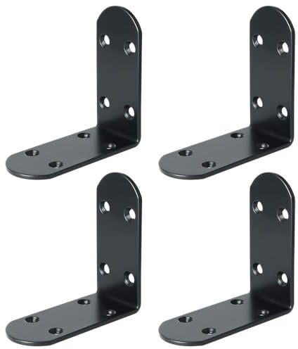 MOOCHE 4PC L Schwerlastwinkel,Winkel Schwarz 85MM Winkelverbinder Edelstahl | Winkel Metall für Holzbrett Tür Partition Oder Bett,Sofa mit Schraube und Ankern,85x 85x38MM,Schwerlastwinkel,Flachverbinder