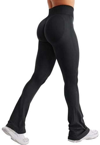 ZAAYO Flared Invisible Scrunch Leggings Damen Schlaghose Damen Push Up Sport Leggings Hohe Taille Bootcut Gym Yoga Workout Leggings Schwarz M