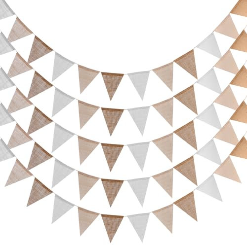 MUNGHOK18M Leinen Wimpelkette Outdoor, 3,6M pro Stück Wimpel Flaggen Dreieck, Wimpel Banner mit 3 Farben, Stoff Wimpelkette für Party, Geburtstag, Hochzeit Dekoration