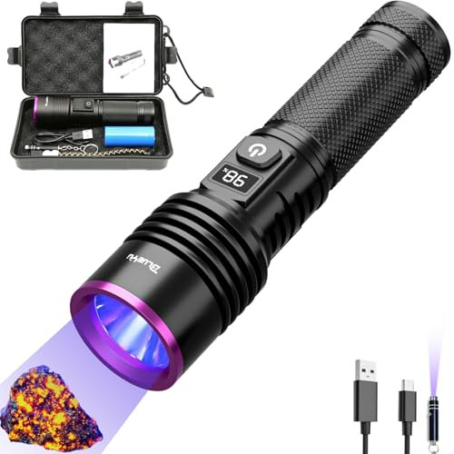 BlueYu Linterna UV de 365 nm, luz UV recargable tipo C, potentes linternas de luz negra para detección de orina de mascotas, rocas, curado de resina, escorpión, detección mecánica