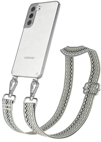 EAZY CASE Handykette - Verstellbares Taschenband kompatibel mit Galaxy S22 5G, Schulterriemen, Handykordel mit Silikon Hülle, Umhängetasche, Beige Blau Silber