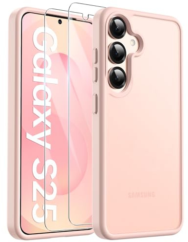 FLLAO Matt Handyhülle für Samsung Galaxy S25 Hülle, Rosa | Inklusive 2 Schutzfolie, mit Kameraschutz [Militärschutz] Stoßfest PC Rückseite TPU Bumper Hülle für Samsung Galaxy S25
