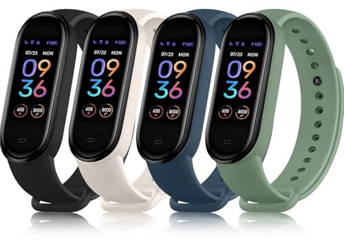 【4 Pezzi】 Cinturino Per Amazfit Band 5 Smartband,Cinturini in Silicone Morbido per Amazfit Band 5 Orologio (Nero+Luce stellare+Verde oliva+Blu scuro)