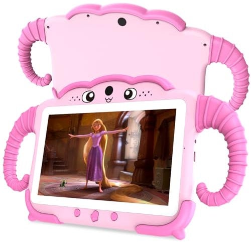 TUNUYEXST 7 Inch Kids Tablet for Toddlers, Children’s Tablet for Kids with Quad Core 32G ROM 128GB Extendable Parental Control, WiFi, Bluetooth, Dual Camera with Silicone Case (Pink)