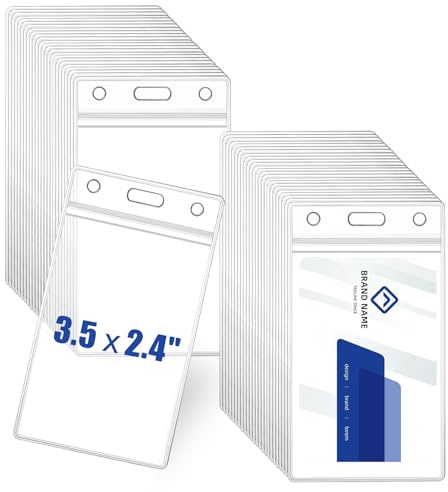 Lot de 50 Porte Badge Plastique Vertical, badges en plastique Porte-cartes d'identité étiquettes de protection transparent pour Carte d'identité, Carte de Bus, Carte D'étudiant, Carte de Visite