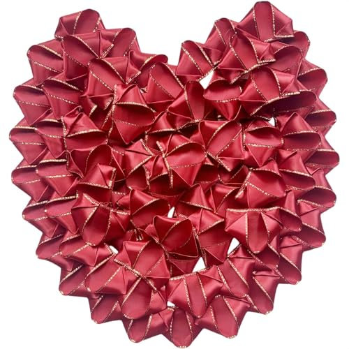 100 Pcs Gold Edge Silk Ribbon Rose Petals Pre-Made Glitter Shimmering Flowers for DIY Bouquets,Half-Finished Crafted Shining Forever Flower For Weddings Anniversaries (Shining Wine Red)