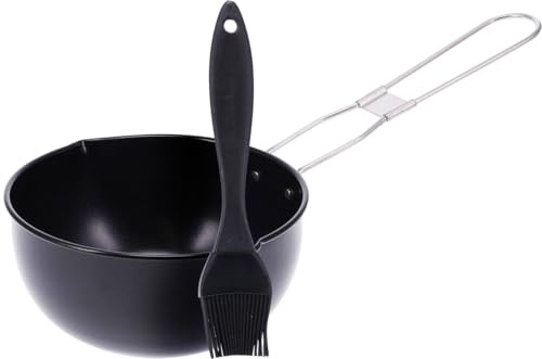 BBQ Basting Pot with Silicone Brush – Non-Stick Sauce Pot with Pouring Spout & Long Handle – Heat-Resistant Food Basting Brush for BBQ, Grilling, Smoking, Roasting & Outdoor Cooking