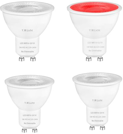 Y.W.Licht Rot Gefärbtes Spotlicht GU10 LED Lampe 5W AC220-240V MR16 GU10 Spot 120° Abstrahlwinkel Ersatz für 50W Halogenlampe Spotlight für Party LIGHT Dekoration Beleuchtung (4 Stück, Nicht Dimmbar)