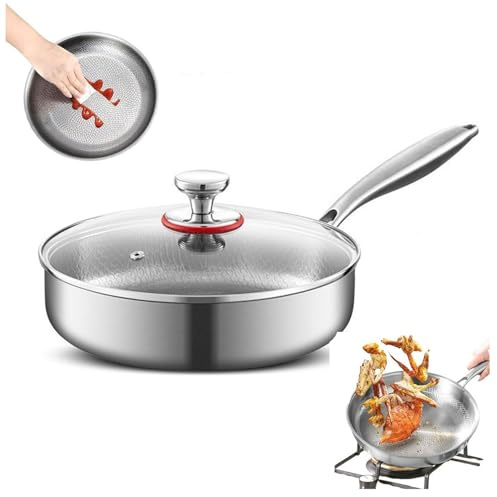 TREWQ 2025 Nouvelle poêle en titane martelé Pro avec couvercle, poêles Nutri en titane à fond plat antiadhésives, résistantes aux rayures, chauffant uniformément, idéales pour la cuisson 24cm