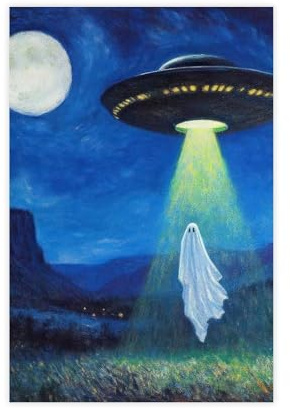 HHFDDSWY Ghost Abducted by UFO Poster im ländlichen Stil Poster Drucktechniken