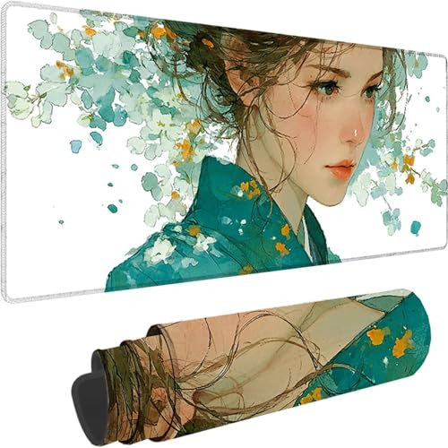Vert Tapis de Souris Gaming 1500x800x3 mm Grand Tapis de Souris XXL, Dessin Animé Mouse Pad à Bords Cousus, Lavable, Base en Caoutchouc Antidérapante Mousepad Gaming Accessoire pour Gamer, PC z-6800